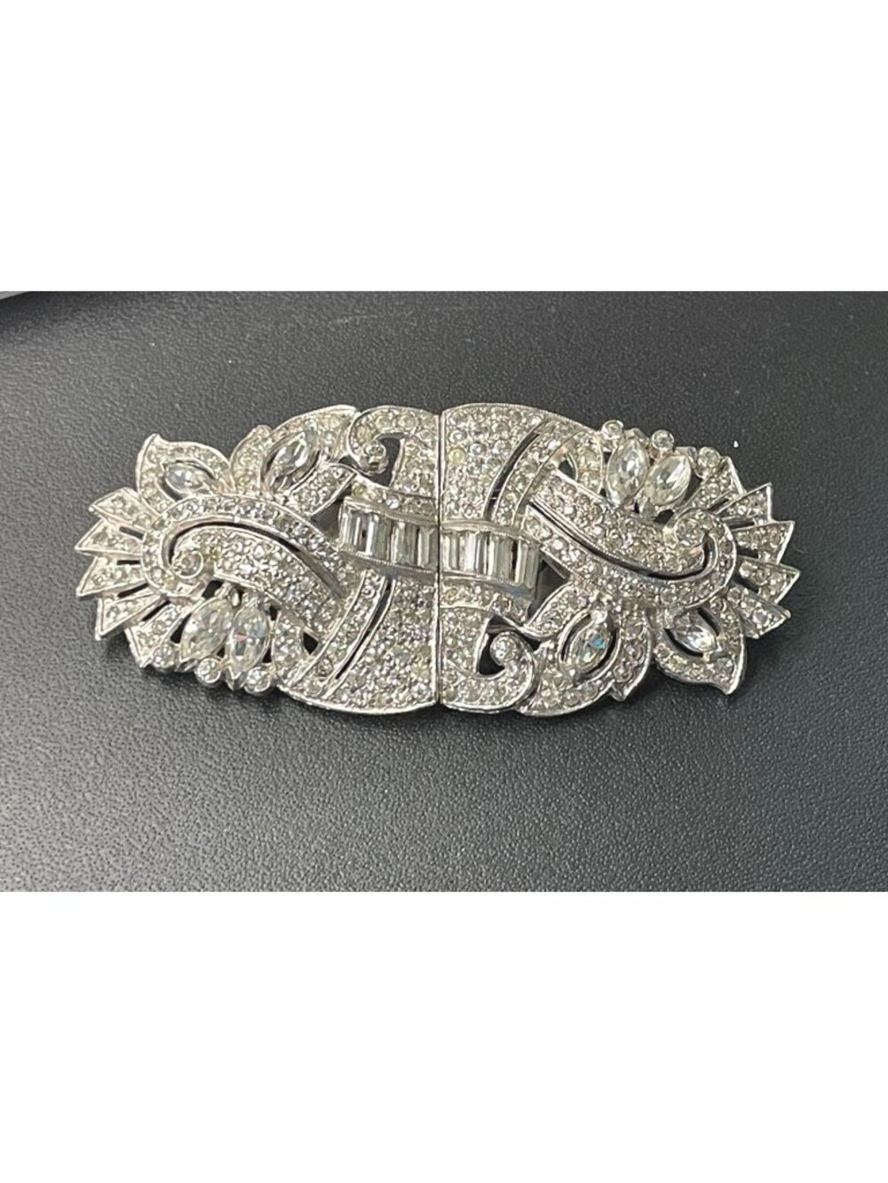 Vintage 1930s Art Deco Rhinestone Convertible Brooch & Dress Clips Duette Framew
